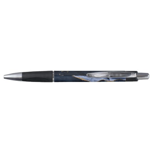 Marineblauwe Agate Gouden Script Monogram Pen (Achterkant)