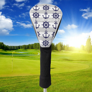 Marineblauwe Anker Bootsstuurwiel Wit Gestreept Ma Golfheadcover