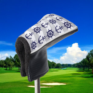 Marineblauwe Anker Bootsstuurwiel Wit Gestreept Ma Golfheadcover