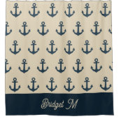 marineblauwe Anker met Monogram Beige Kust  Douchegordijn (Voorkant)