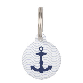 Marineblauwe anker silhouet en aangepaste info huisdierpenning