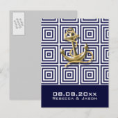 Marineblauwe anker zeemanshuwelijk save the date aankondigingskaart (Voorkant / Achterkant)