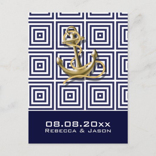 Marineblauwe anker zeemanshuwelijk save the date aankondigingskaart (Voorkant)