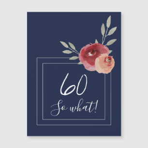 Marineblauwe Aquarel Bloemen 60e Verjaardag Magnee
