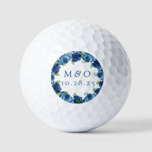 Marineblauwe Aquarel Bloemige Trouwcadeaus Golfbal Golfballen