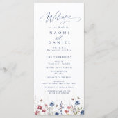 Marineblauwe Aquarel Wilde Bloem Rustieke Bruiloft Menu (Voorkant)