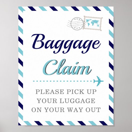 Marineblauwe bagageclaim reis airline favor tafel poster (Voorkant)