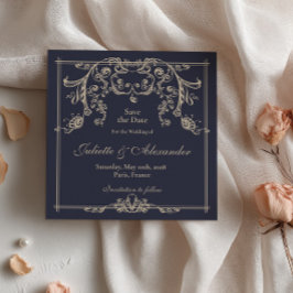 Marineblauwe Barok Save the Date Kaart