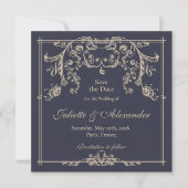 Marineblauwe Barok Save the Date Kaart (Voorkant)