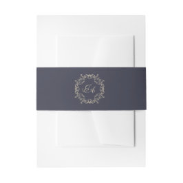 Marineblauwe Barokke Monogram Huwelijksband Uitnodigingen Wikkel