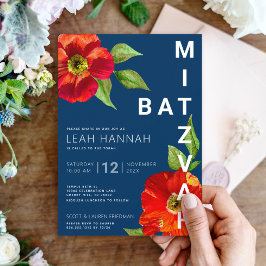 Marineblauwe Bat Mitzvah Rode Bloem Moderne Waterv Kaart