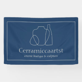 Marineblauwe beige vaas sculptuur keramiek spandoek