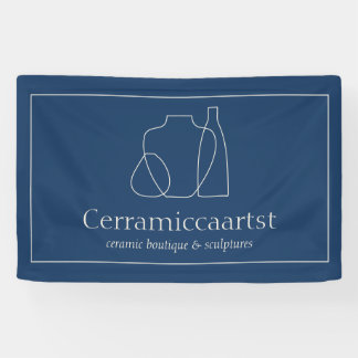 Marineblauwe beige vaas sculptuur keramiek spandoek