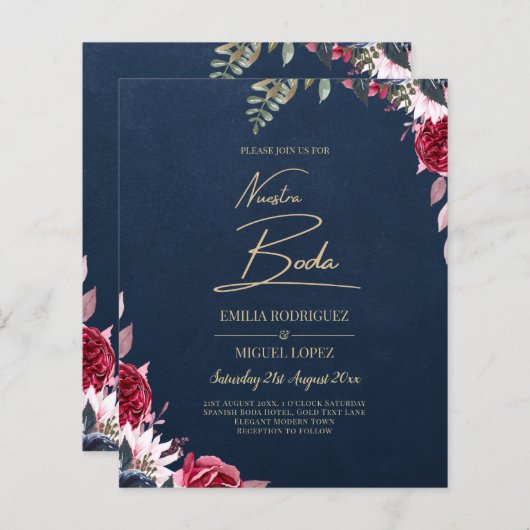 Marineblauwe Bes Bloemig Bourgondiërood Winter Her (Voorkant / Achterkant)