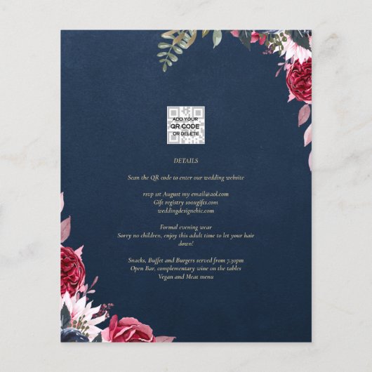 Marineblauwe Bes Bloemig Bruinrood Winter Herfst (Achterkant)