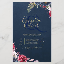 Marineblauwe Bes Bloemig Bruinrood Winter Herfst Flyer