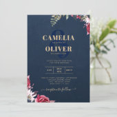 Marineblauwe Bes Bloemig Bruinrood Winter Herfst Kaart (Staand voorkant)