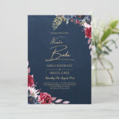 Marineblauwe Bes Bloemig Bruinrood Winter Herfst Kaart (Staand voorkant)