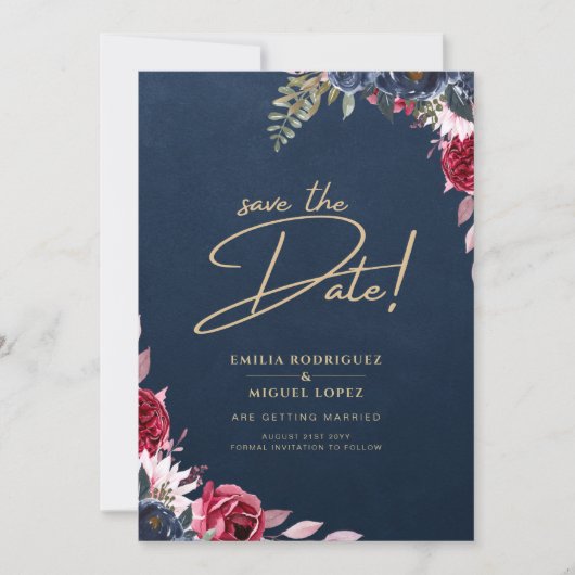 Marineblauwe Bes Bloemig Bruinrood Winter Herfst Kaart (Voorkant)