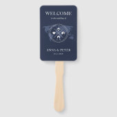 Marineblauwe bestemming Bruiloft Paspoort Programm Handwaaier (Voorkant)