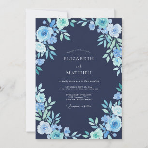 Marineblauwe Bevroren Botanische Bruiloft Kaart