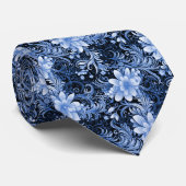 Marineblauwe bloem batik stropdas (Opgerold)