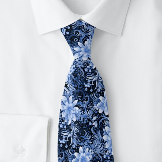 Marineblauwe bloem batik stropdas