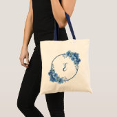Marineblauwe bloem boho persoonlijk cadeau tote bag (Voorkant (product))