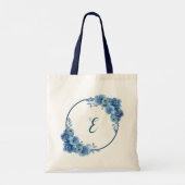 Marineblauwe bloem boho persoonlijk cadeau tote bag (Achterkant)