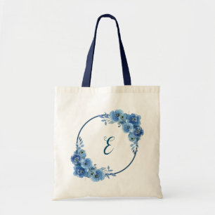 Marineblauwe bloem boho persoonlijk cadeau tote bag