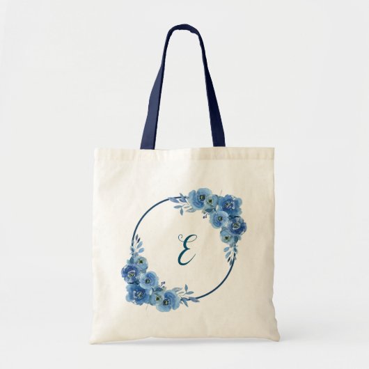Marineblauwe bloem boho persoonlijk cadeau tote bag (Voorkant)