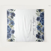 Marineblauwe bloem bruiloft foto booth achtergrond wandkleed (Voorkant (horizontaal))