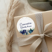Marineblauwe bloem en gouden glitter Quinceanera Ronde Sticker