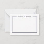 Marineblauwe Bloem Initialen Monogram Notitiekaartje (Voorkant)