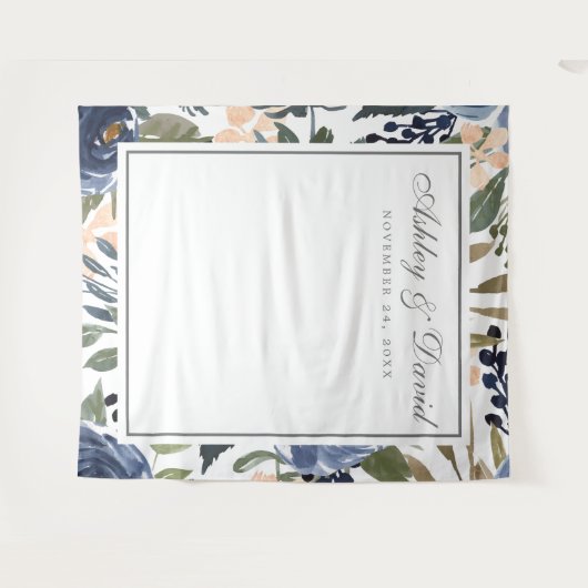 Marineblauwe bloem waterverf fotocabine achtergron wandkleed (Voorkant (horizontaal))