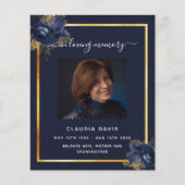 Marineblauwe bloemblaadjes gouden foto begrafenisp (Voorkant)