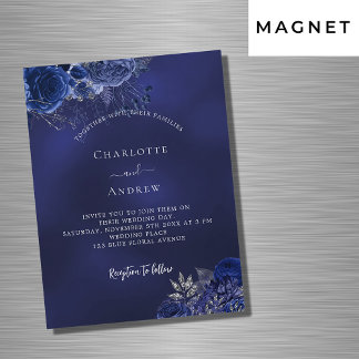 Marineblauwe bloemen elegante luxe bruiloft magnetische uitnodiging