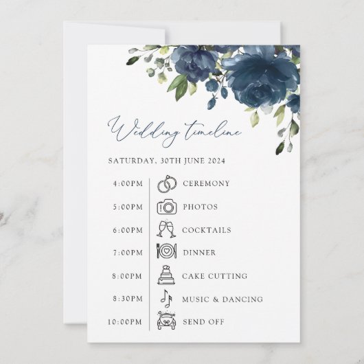 Marineblauwe bloemen, groen, huwelijkstijdlijn (Achterkant)
