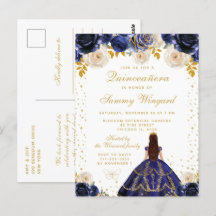 Marineblauwe Bloemen Prinses Quinceañera