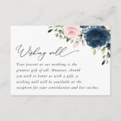 Marineblauwe bloemen, roze bloemen, goed wensen informatiekaartje (Voorkant)