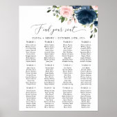 Marineblauwe bloemen, Roze bloemen, Zitkaarten Poster (Voorkant)