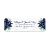 Marineblauwe Bloemengoud Glitter Retouradres Etiket (Voorkant)
