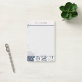 Marineblauwe bloemenschildering met naam post-it® notes (Kantoor)