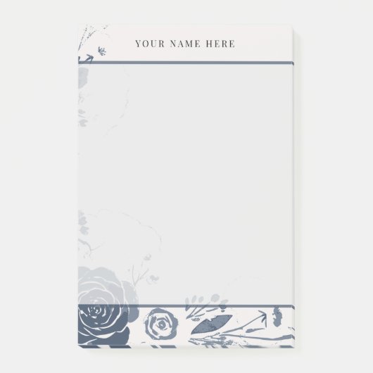 Marineblauwe bloemenschildering met naam post-it® notes (Voorkant)