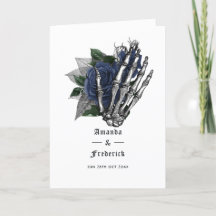 Marineblauwe bloemenskelet gotische bruiloft