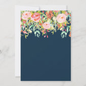 marineblauwe bloemenuitnodiging voor baby shower kaart (Achterkant)