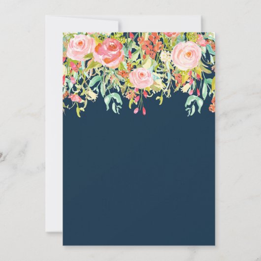 marineblauwe bloemenuitnodiging voor baby shower kaart (Achterkant)