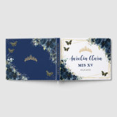 Marineblauwe bloemenvlinders QUINCEAÑERA Mis XV Gastenboek (Volledig)