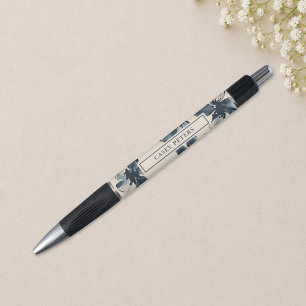 Marineblauwe bloemepersonaliseerde Schrijfset Pen