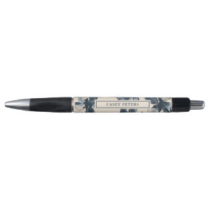 Marineblauwe bloemepersonaliseerde Schrijfset Pen